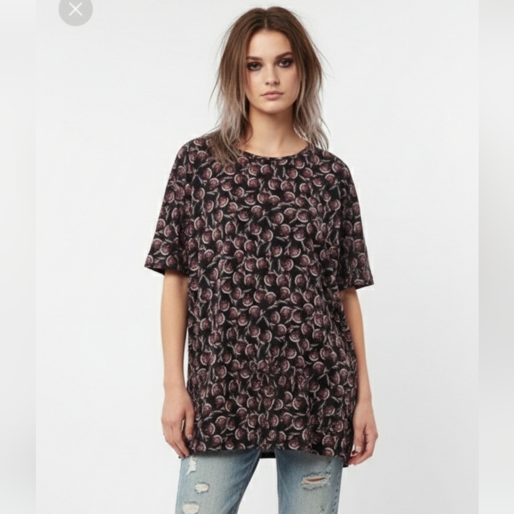 LuLaRoe Tee Blouse Tunic Black Pink Floral Goth Grunge M
